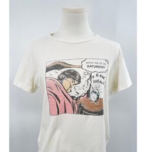 RE/DONE Hanes Wake Me Up Saturday Graphic Tshirt Tee White Top Vintage Cotton S